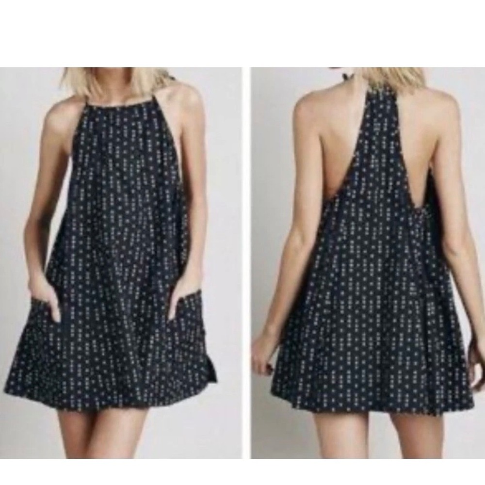 Free‎ People Charcoal Grey Floral Halter Sundress,cottagecore, boho,flowy cotton